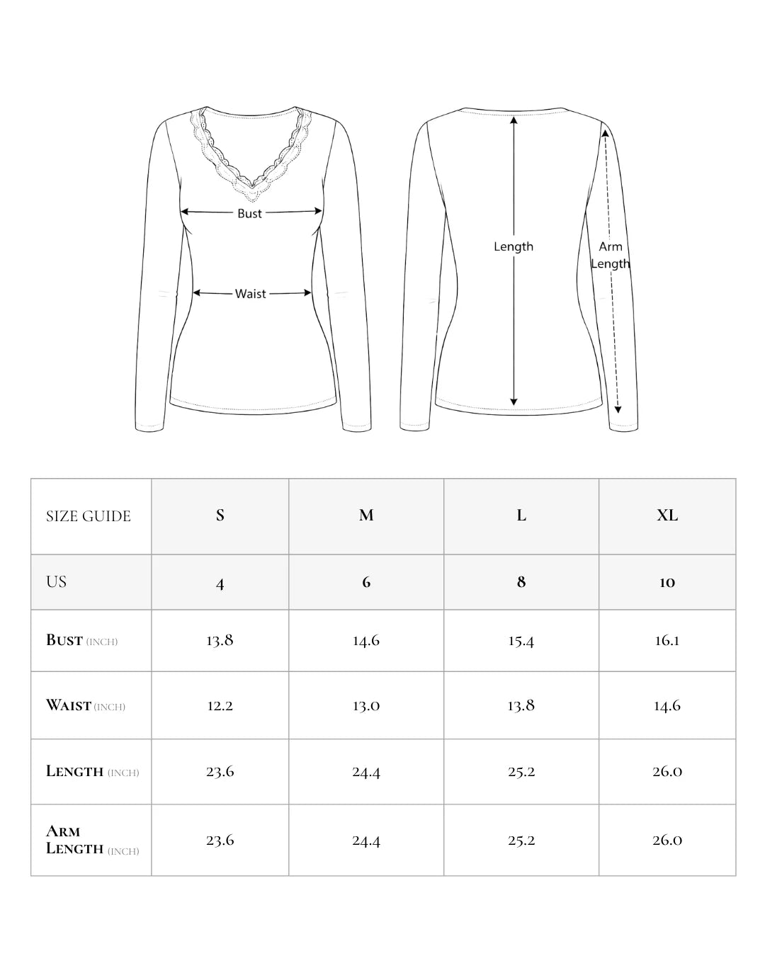 Size chart in inches