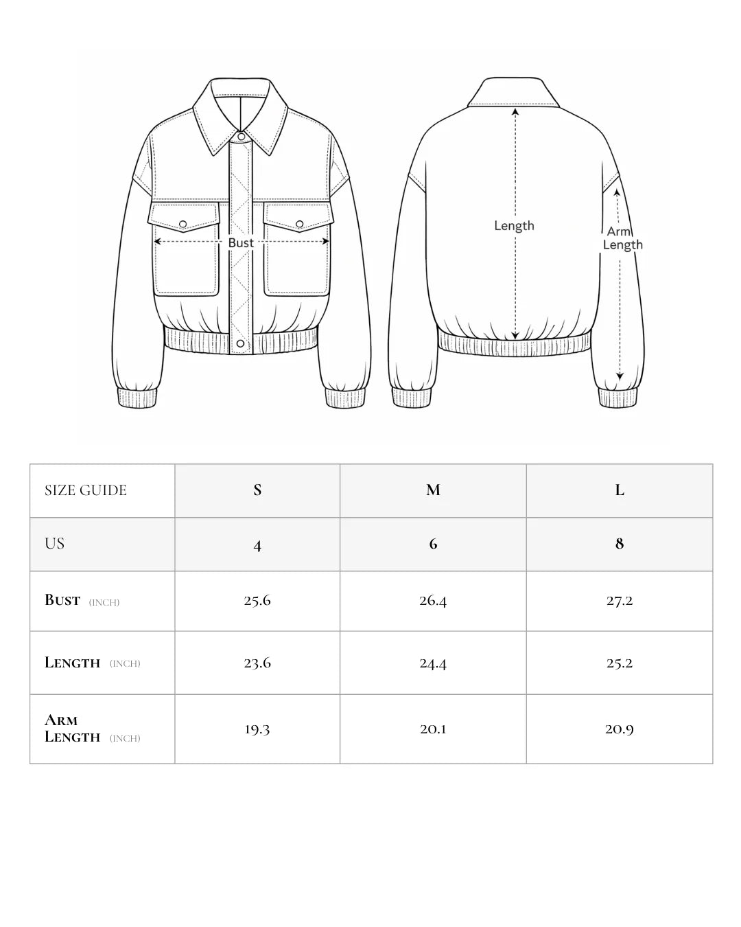 Size chart in inches